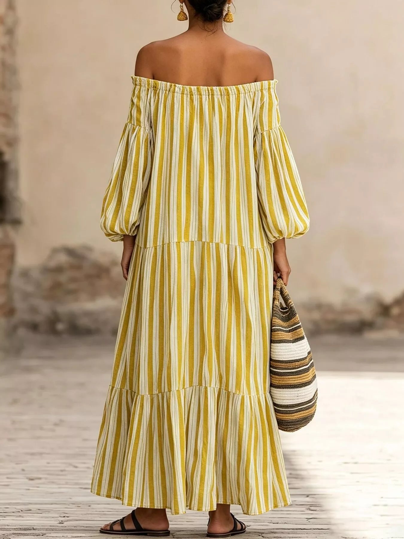 Trendsi Off-Shoulder Striped Maxi Dress -