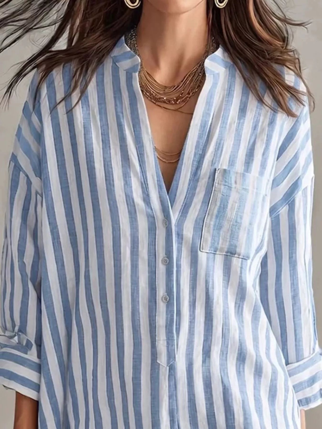 Trendsi Full Size Striped Linen Shirt Mini Dress Plus Size -