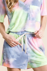 Trendsi BiBi Tie Dye Casual Shorts with Twill Tape Drawstring -