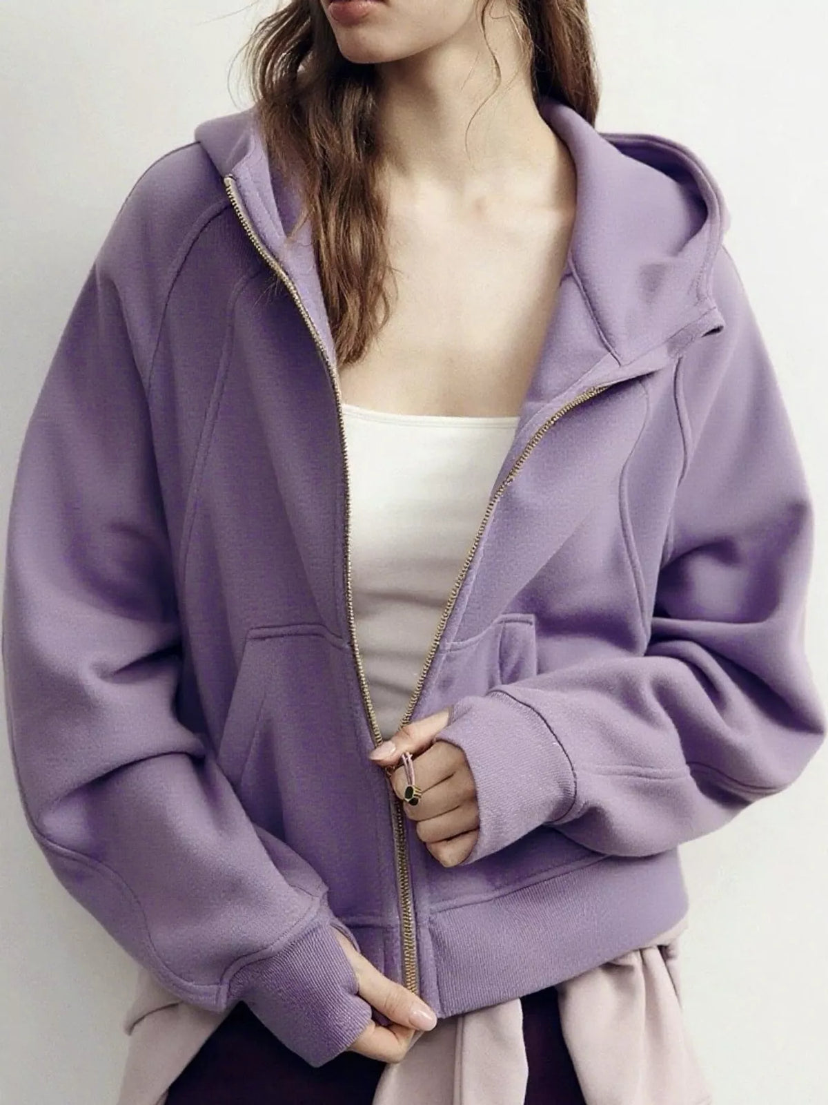 Women's Zip Up Raglan Sleeve Hoodie in purple — front view