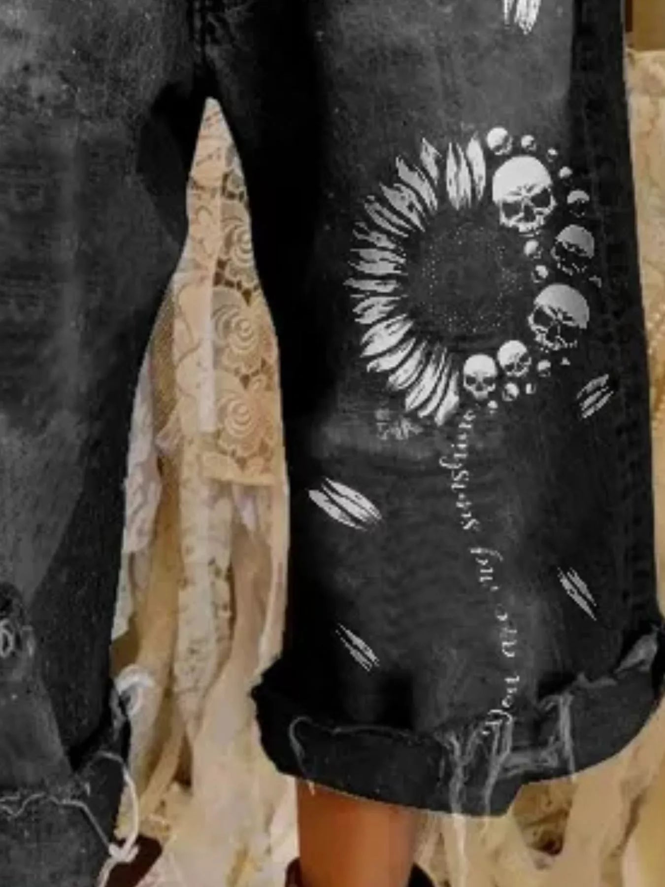 Trendsi Full Size Distressed Skull Print Jeans Plus Size -