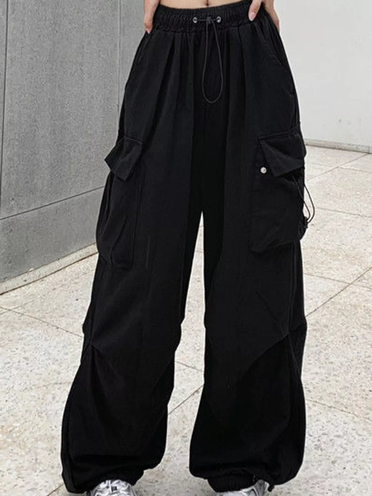 Black drawstring cargo pants