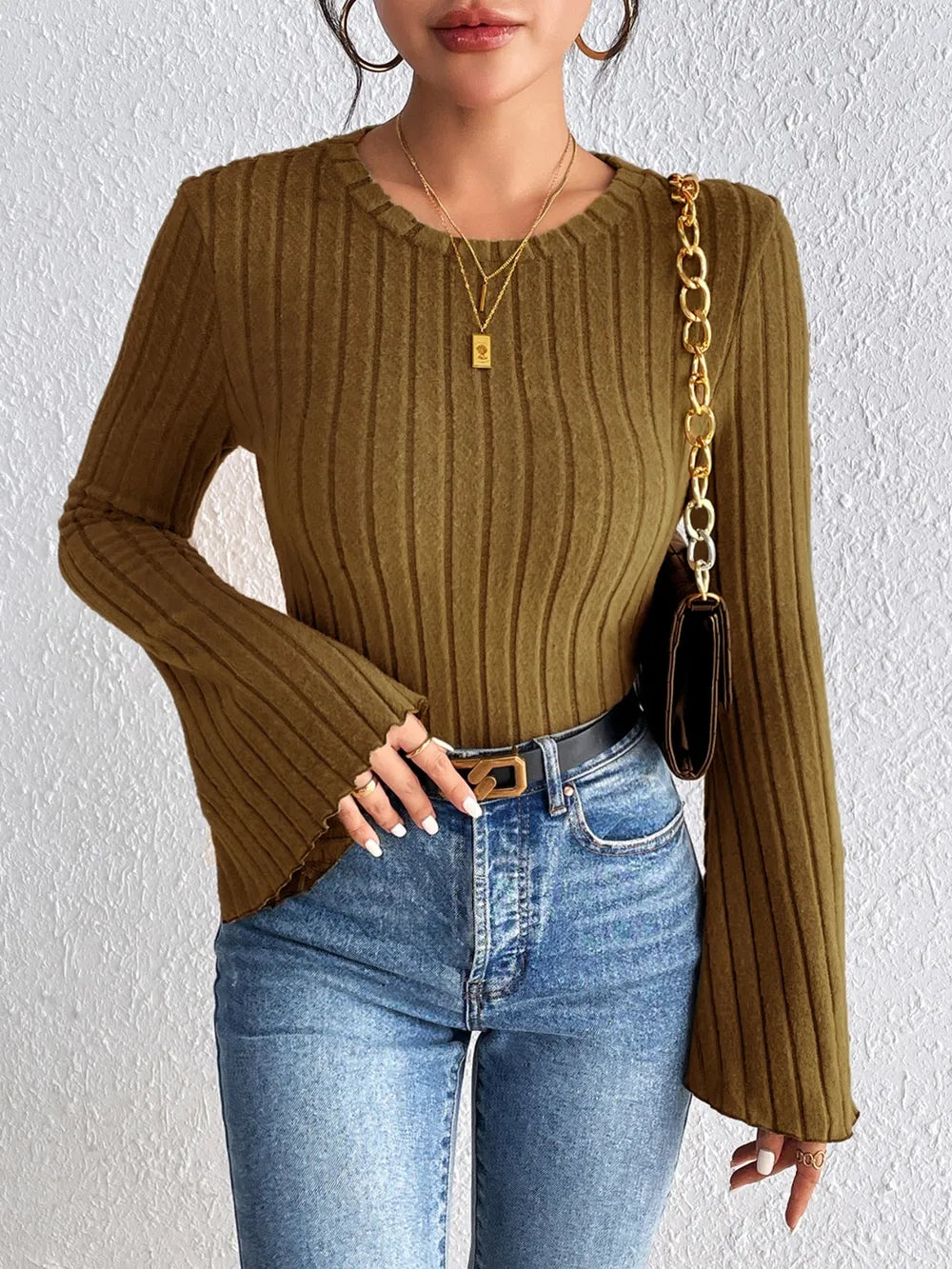 Trendsi Honey Round Neck Flare Sleeve T-Shirt -