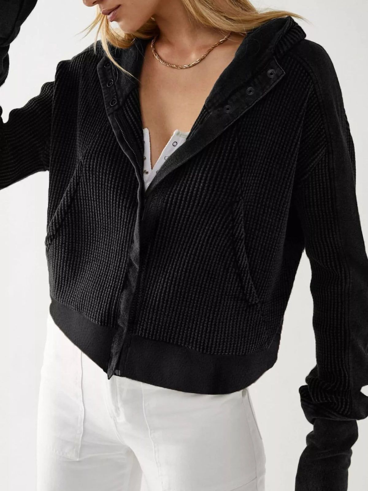 Trendsi Waffle Knit Zip-Up Jacket -
