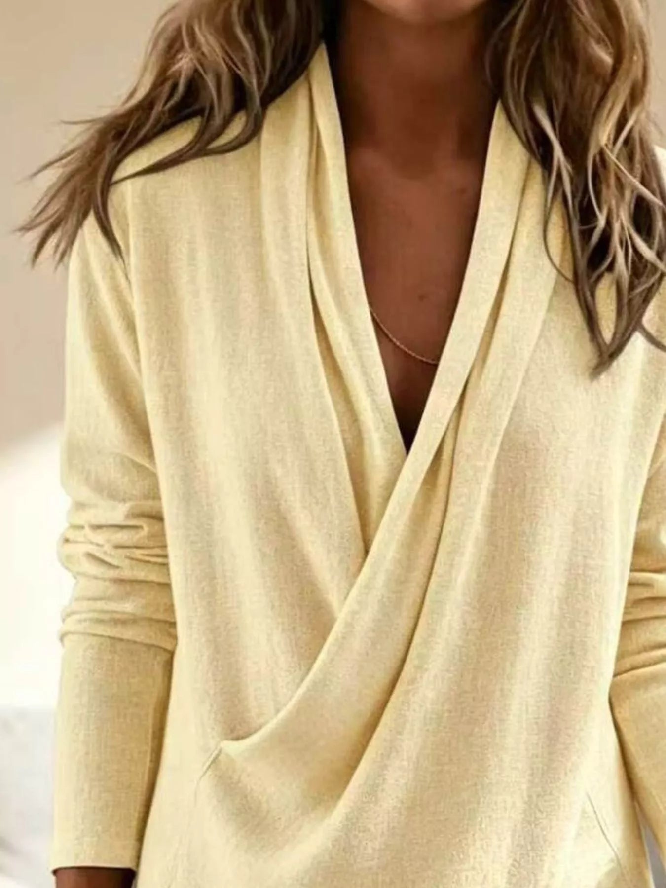 Trendsi Full Size Wrap-Front Long Sleeve Blouse Plus Size -