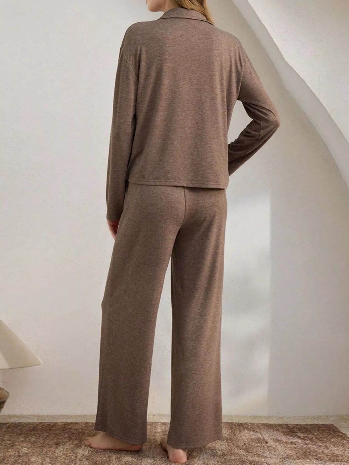 Trendsi Button-Down Top and Wide-Leg Pants Lounge Set -