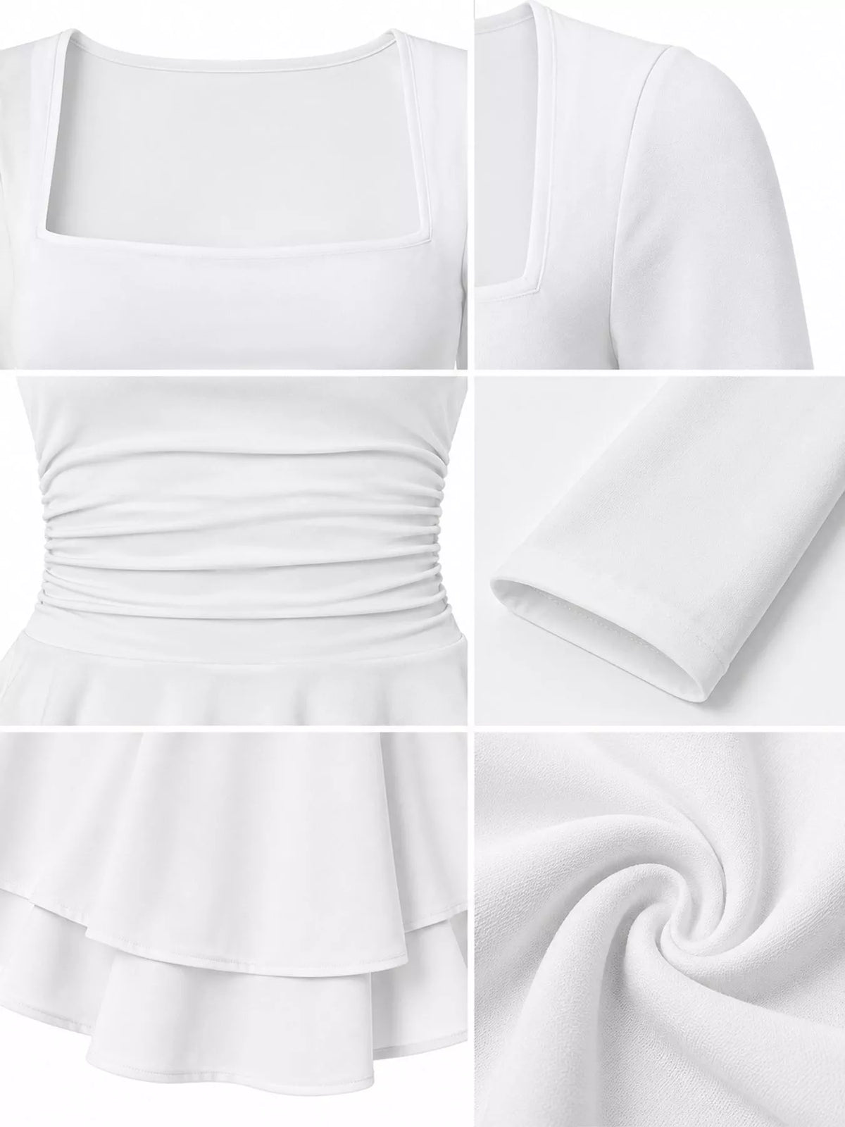 Square neck long sleeve mini dress, construction and design details