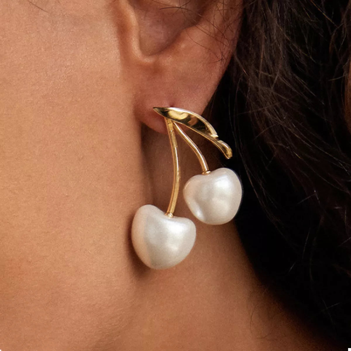 Trendsi 18K Gold-Plated Pearl Cherry Earrings -