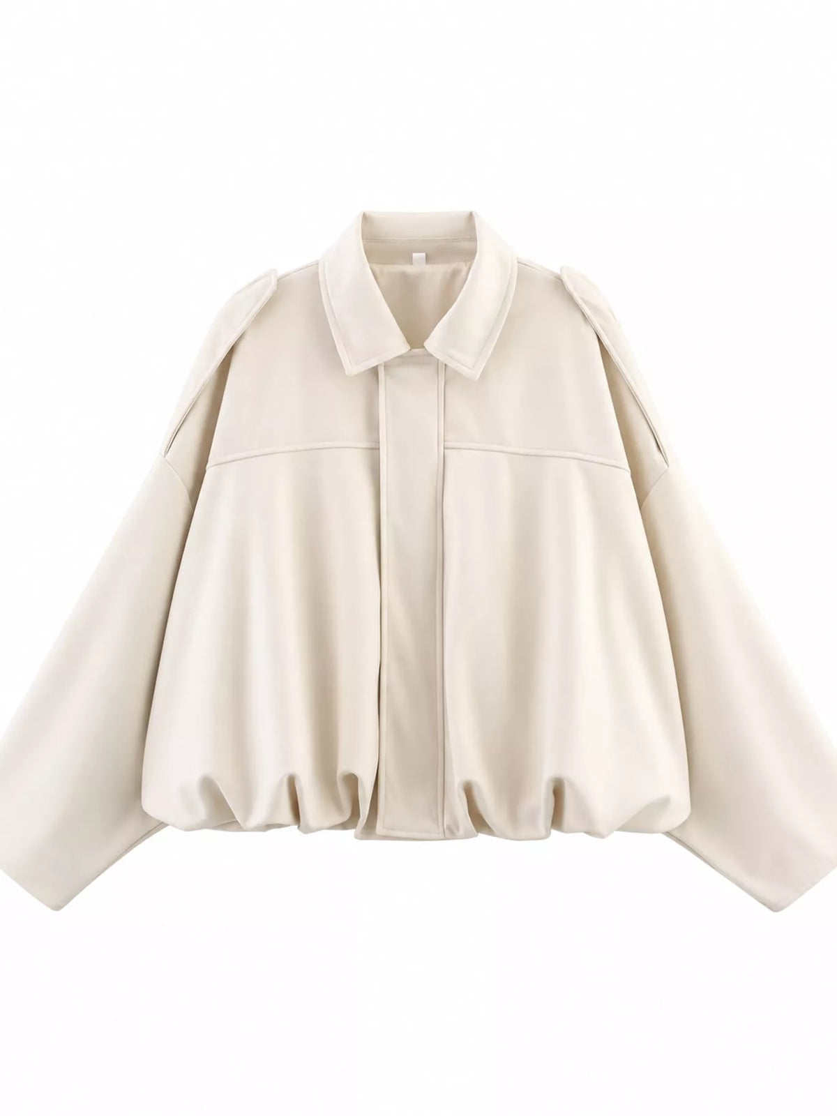Cream elastic hem batwing sleeve jacket