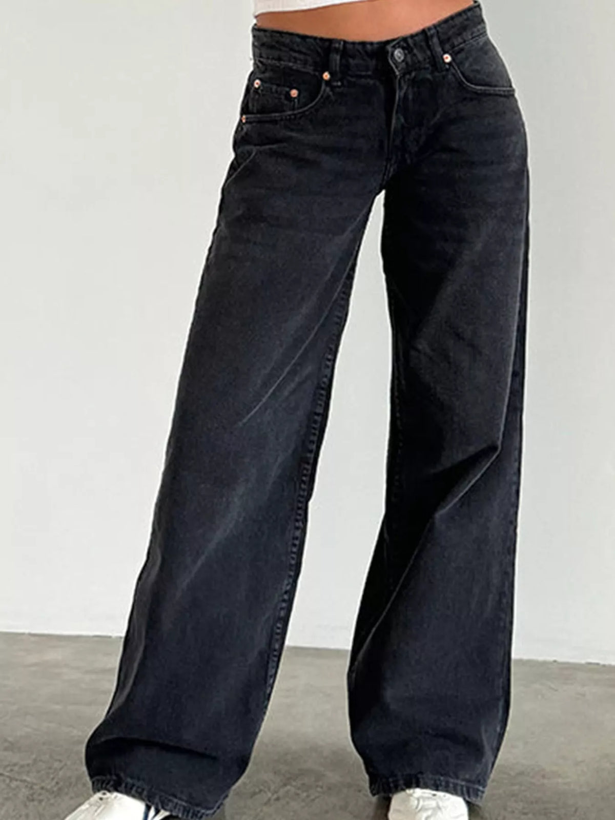 Wide-Leg Vintage Wash Jeans in charcoal, front view