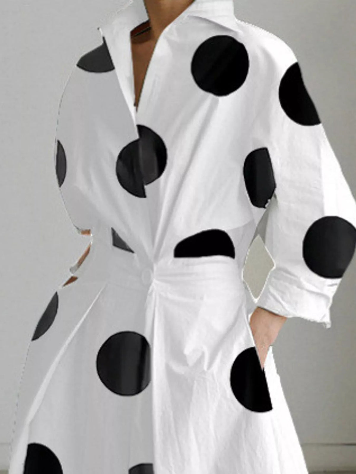 Collared Three-Quarter Sleeve Midi Shirt Dress — construction details