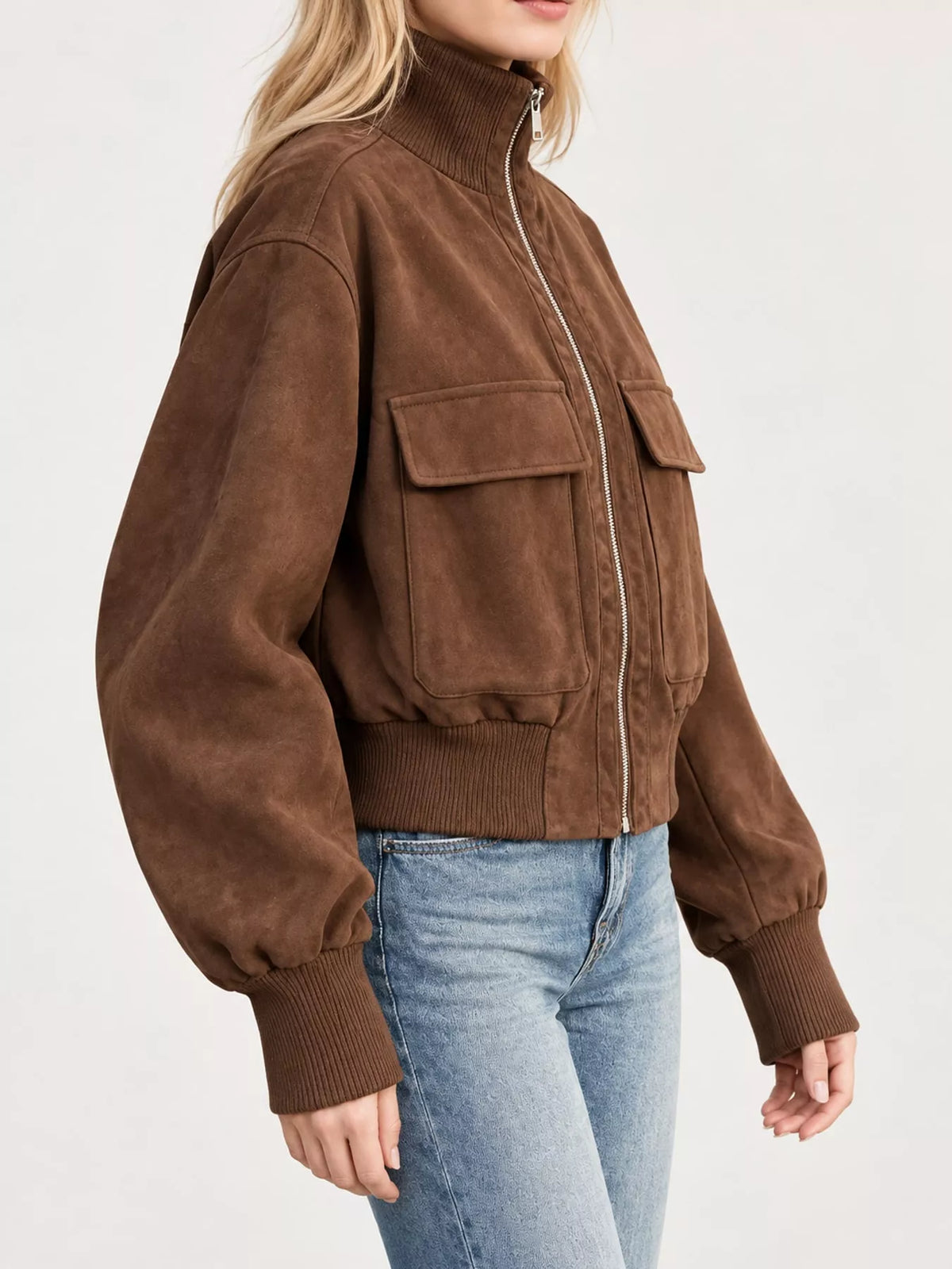 Suede Zip-Up Pocket Jacket — side view
