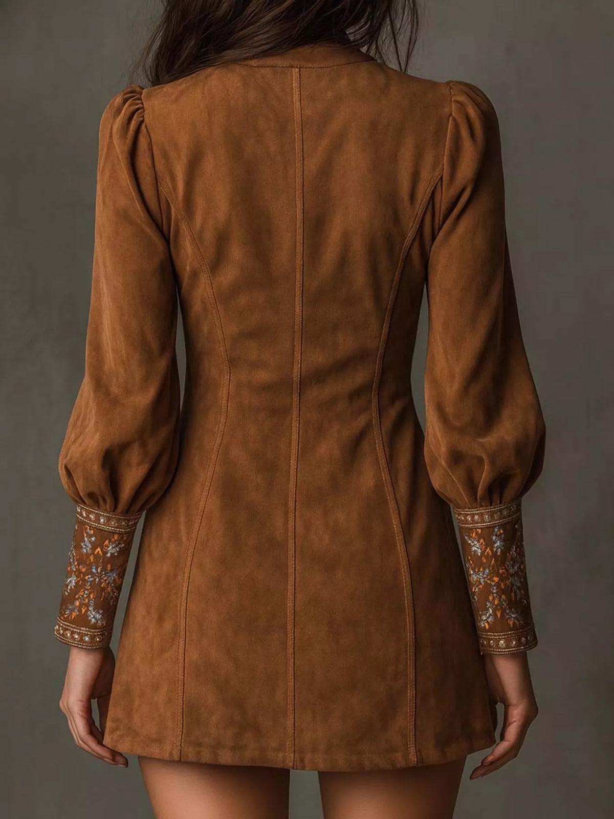 Trendsi Embroidered Lantern Sleeve Mini Dress -