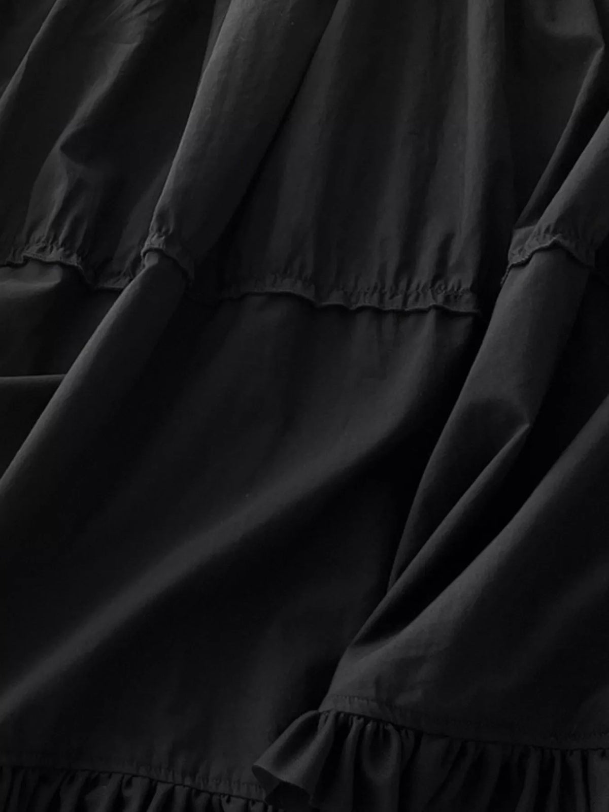 Women's Ruffled Square Neck Tiered Maxi Dress in black — hem detail view