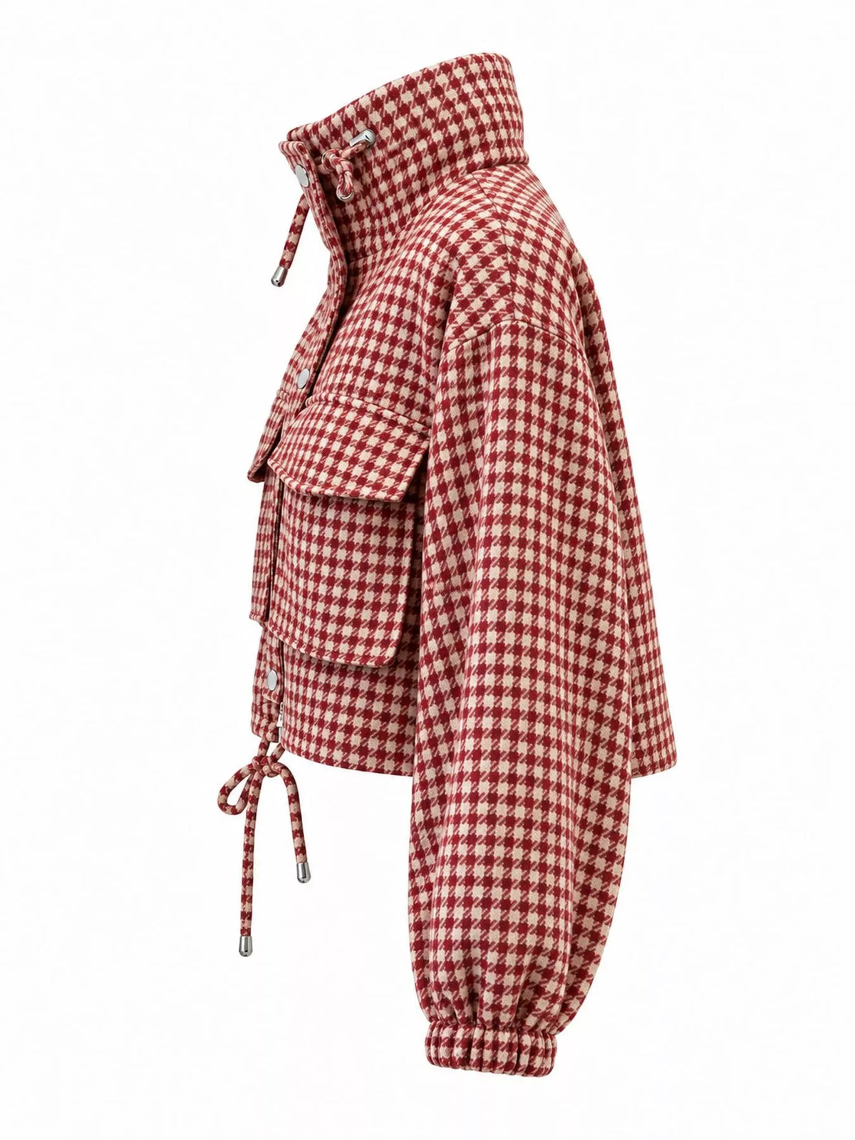 Burgundy plaid cropped zip-up jacket