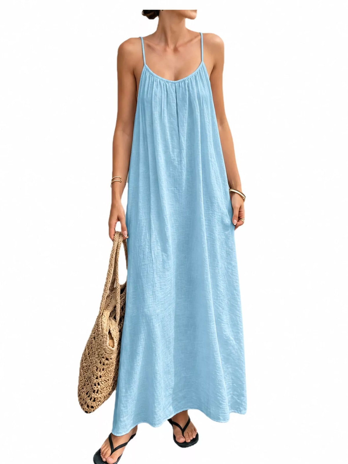 Backless Spaghetti Strap Maxi Dress — front view