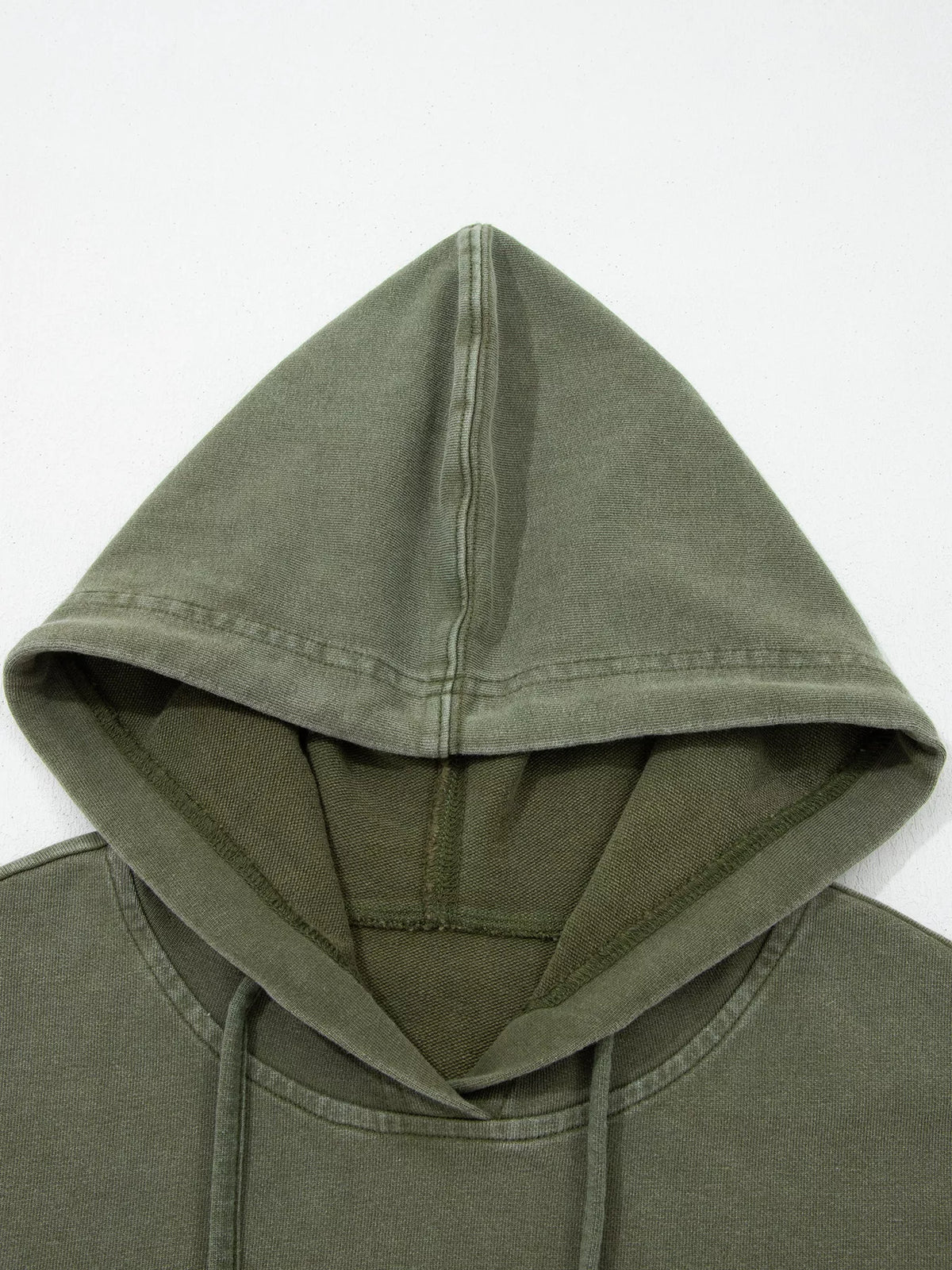 Plaid-sleeve hoodie, olive hood front