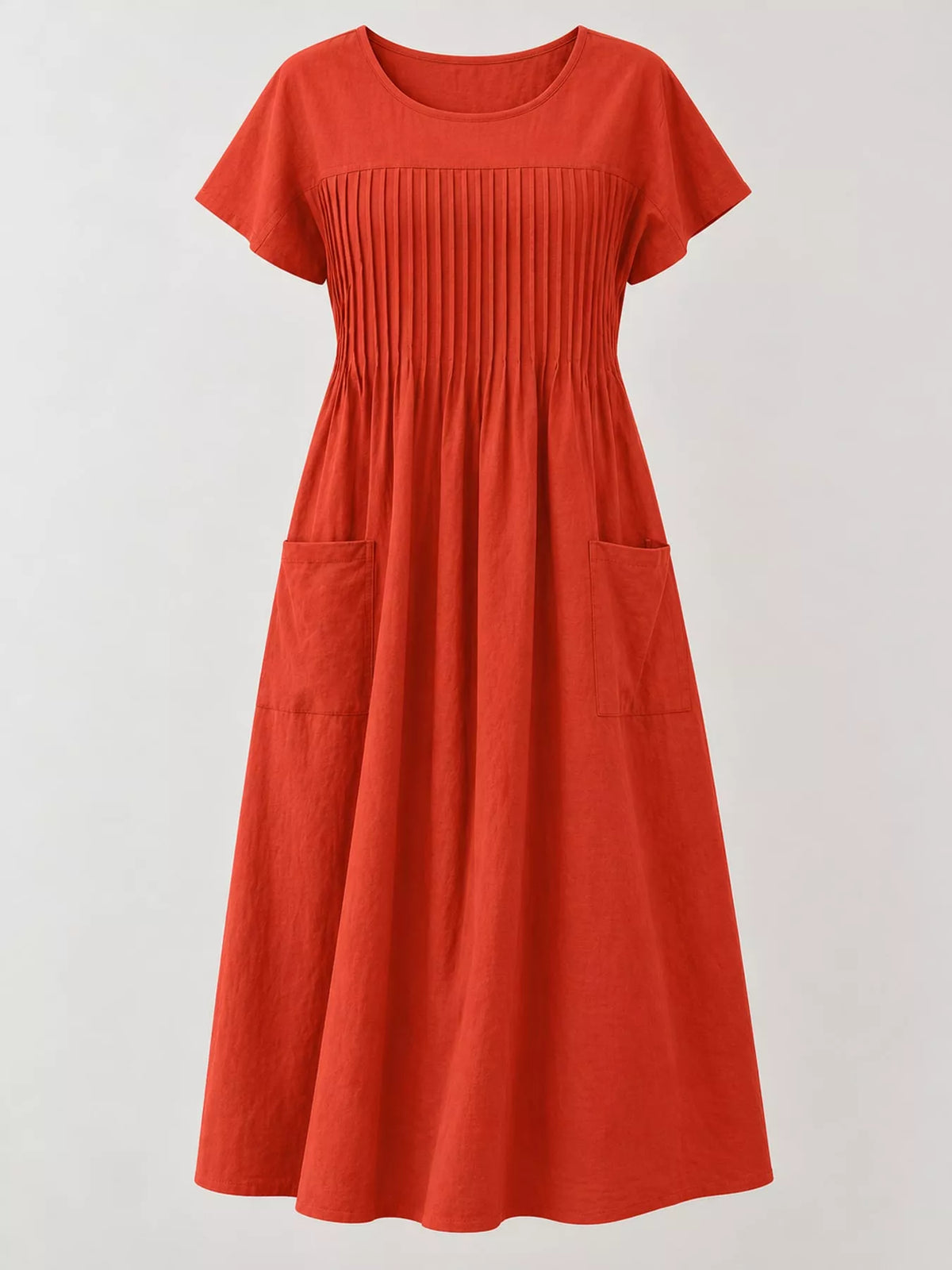 Pleated Midi Dress with Pockets in rust