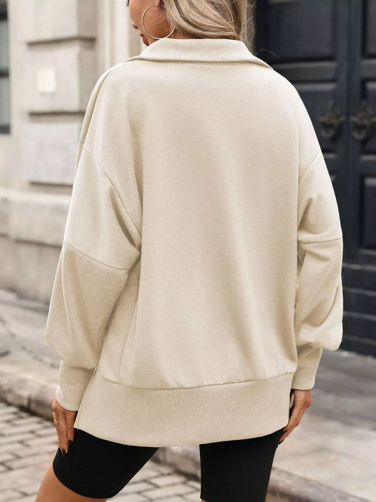 Women's side-slit half-snap sweatshirt