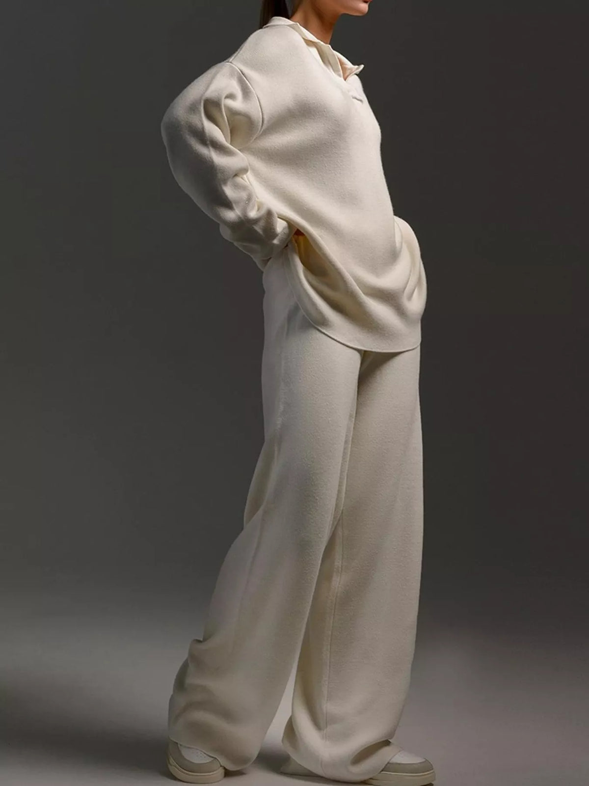 Polo top and pants set, beige side