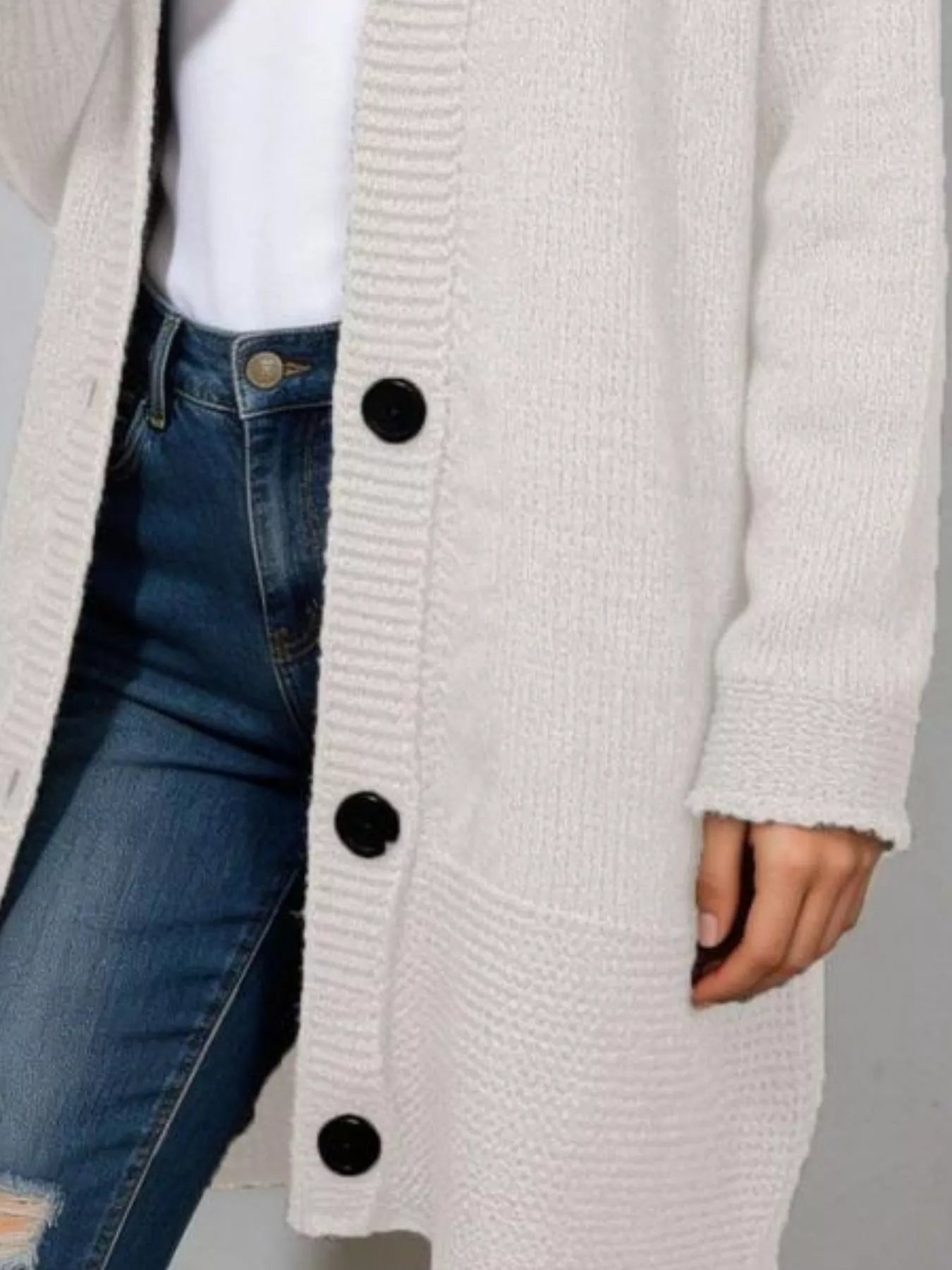 Trendsi Full Size Casual Hooded Button-Down Knit Cardigan Plus Size -