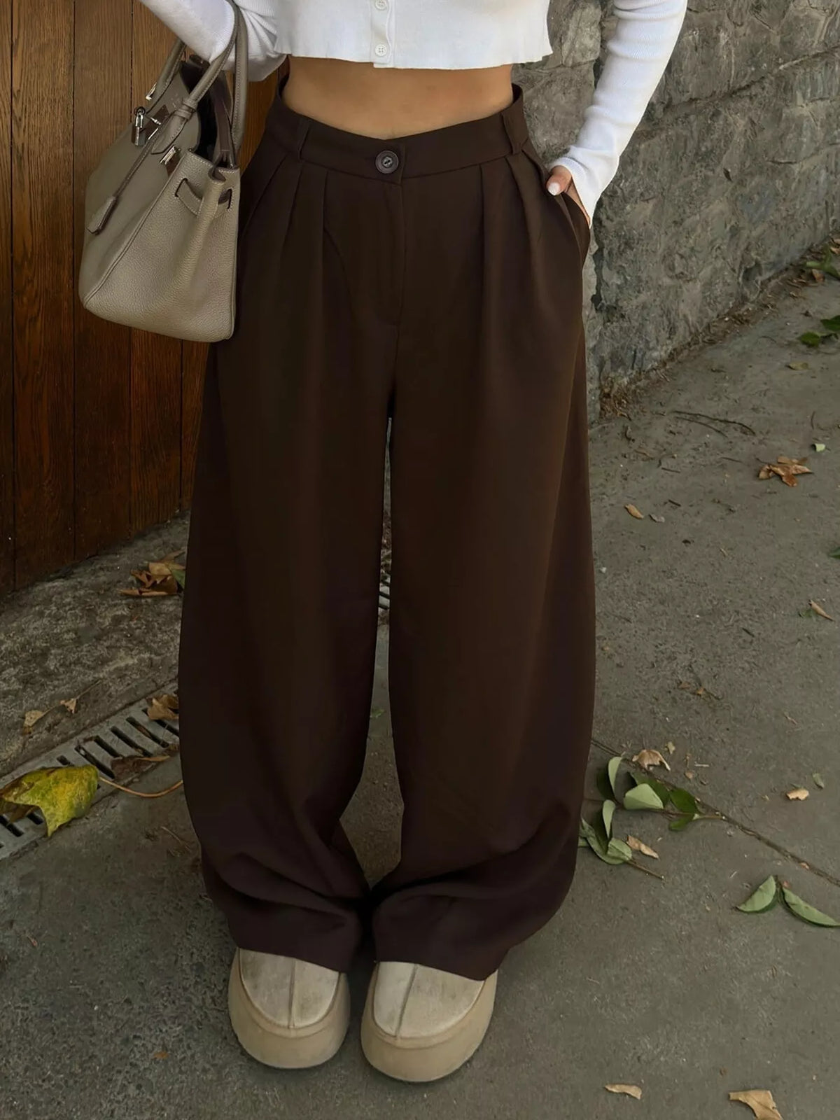 Trendsi High-Waisted Pleated Wide-Leg Pants -
