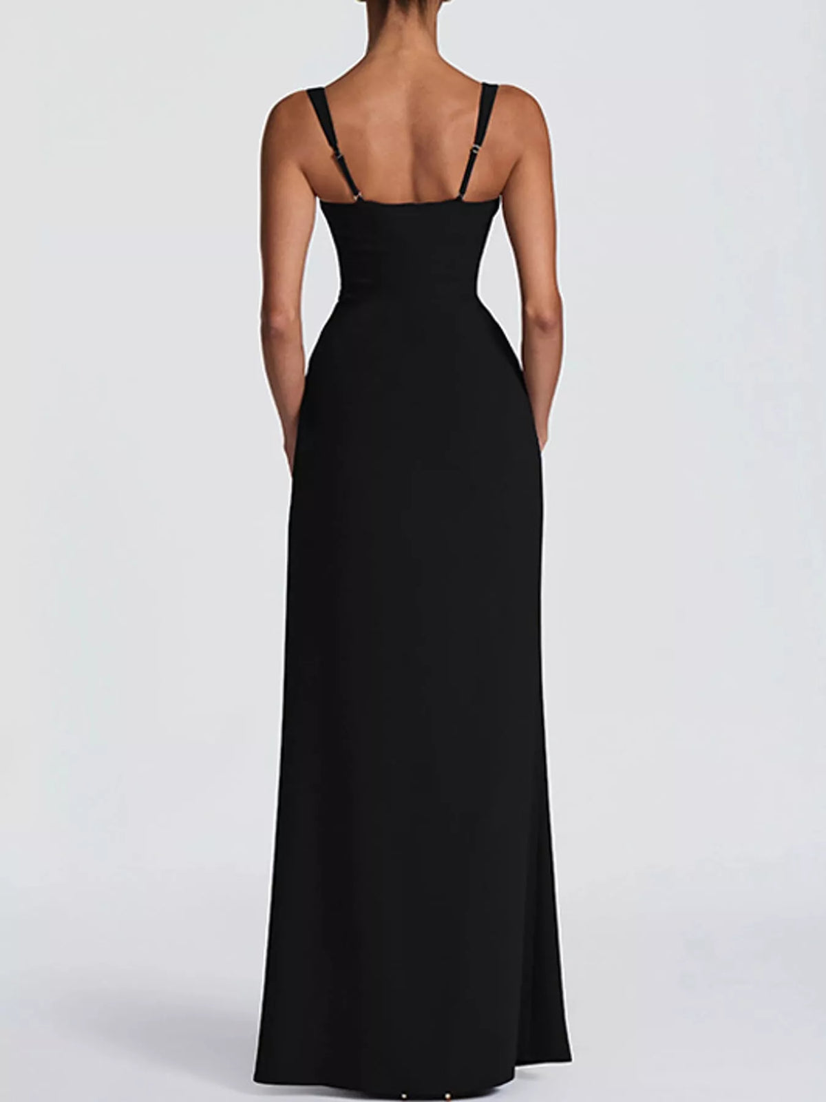 Women's Sleeveless High-Slit Evening Maxi Dress in black — back view