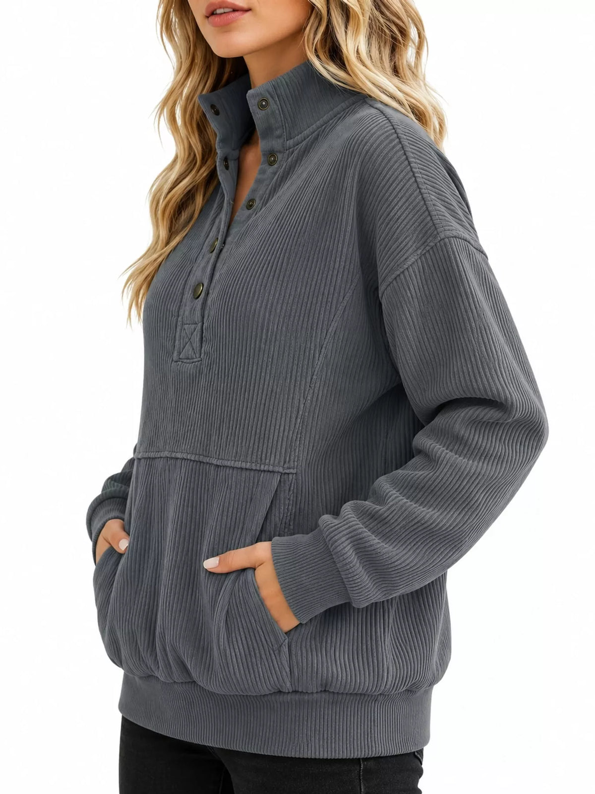 Quarter-snap sweatshirt, gray side
