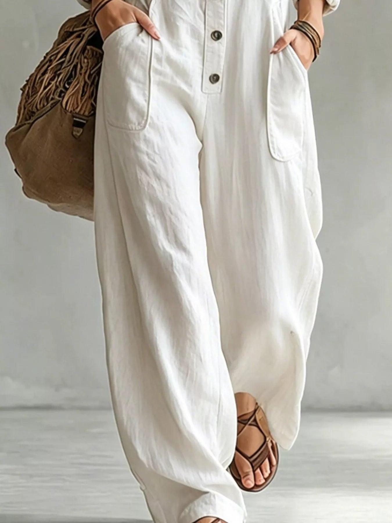 Trendsi Full Size Long Sleeve Button Front Jumpsuit Plus Size -