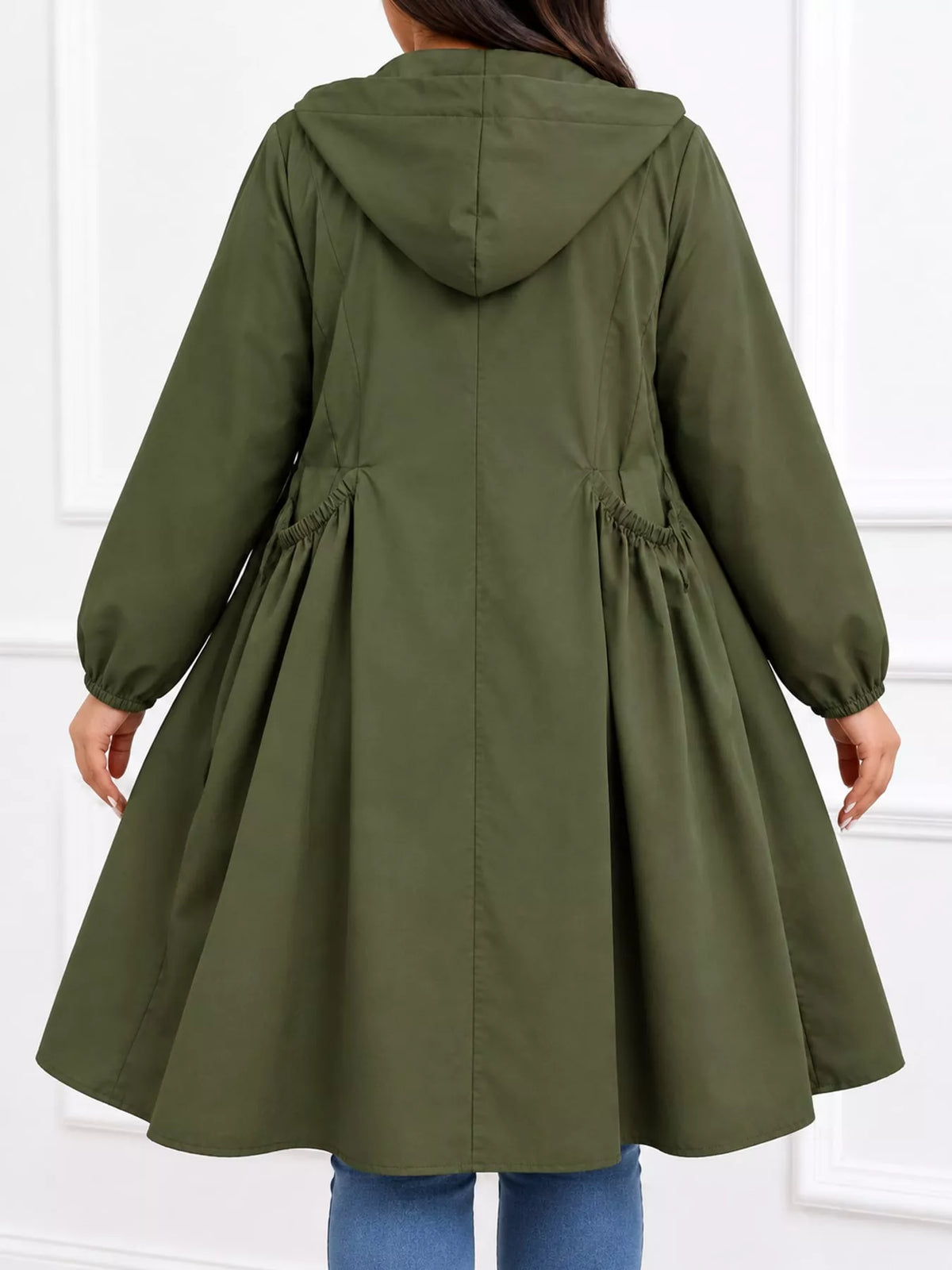 Hooded longline jacket, olive back