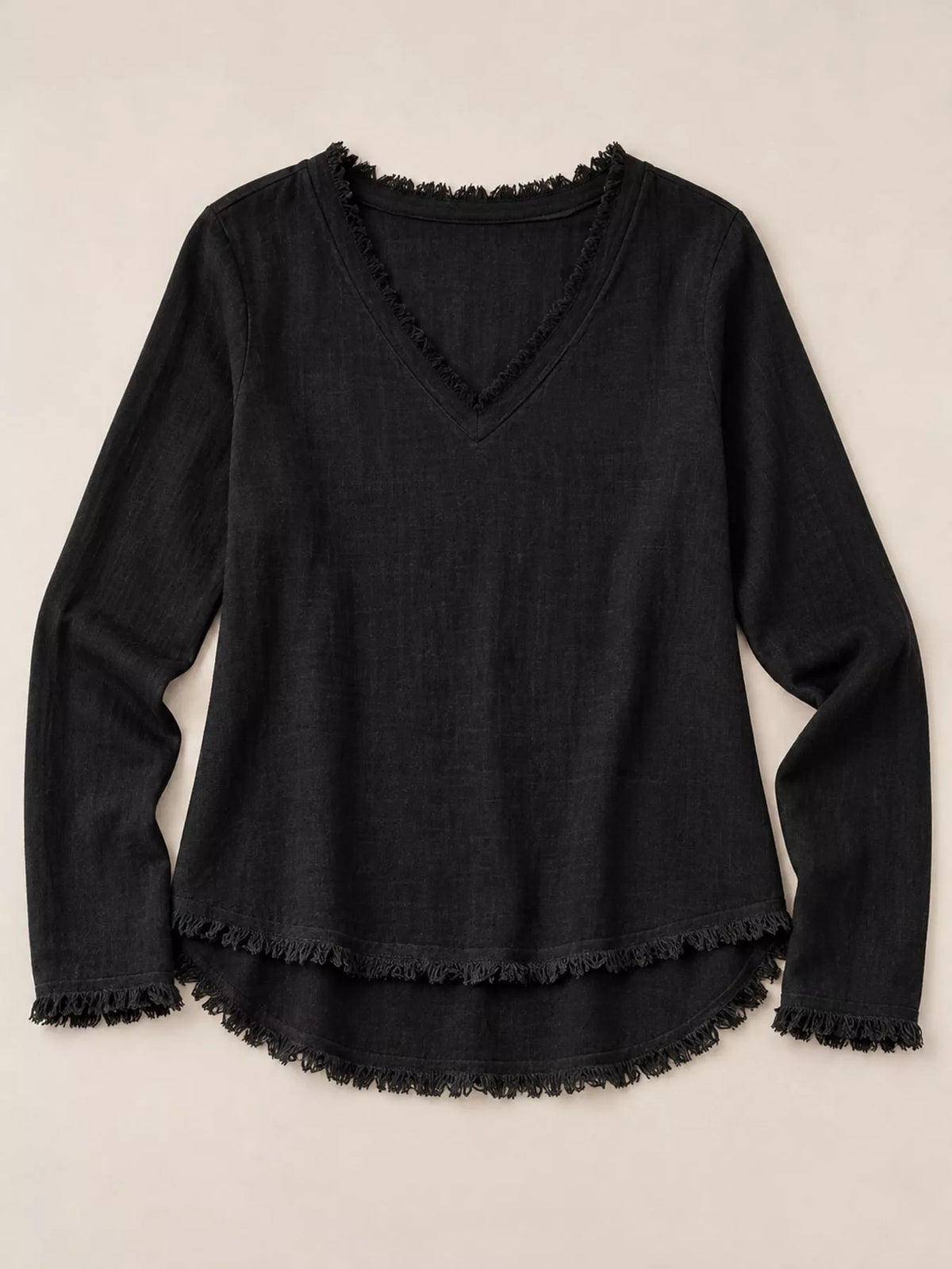 Frayed-hem blouse, black hanging front