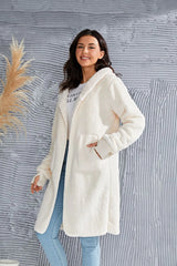 Trendsi Double Take Full Size Hooded Teddy Bear Jacket with Thumbholes - Outerwear