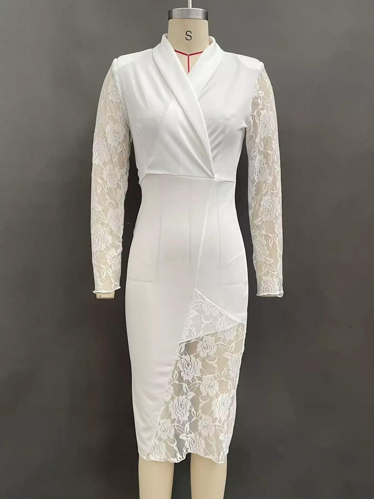 Lace-Sleeve Blazer Dress in white, front view