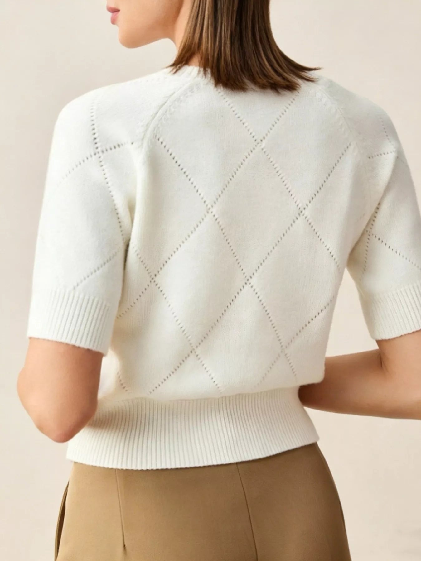 Trendsi Diamond Pattern Short Sleeve Sweater -