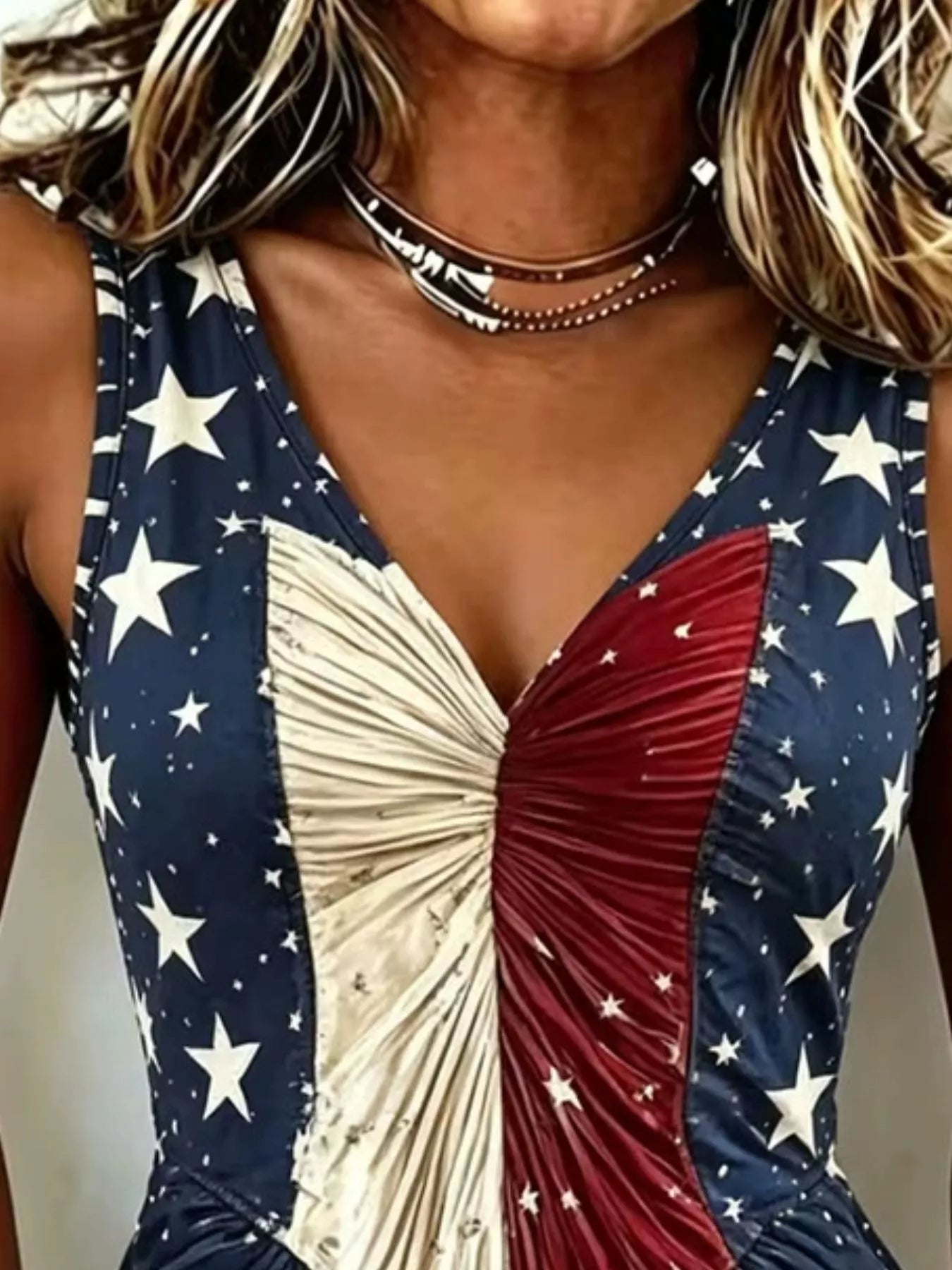 Trendsi Full Size American Flag Print V-Neck Sleeveless Top Plus Size -