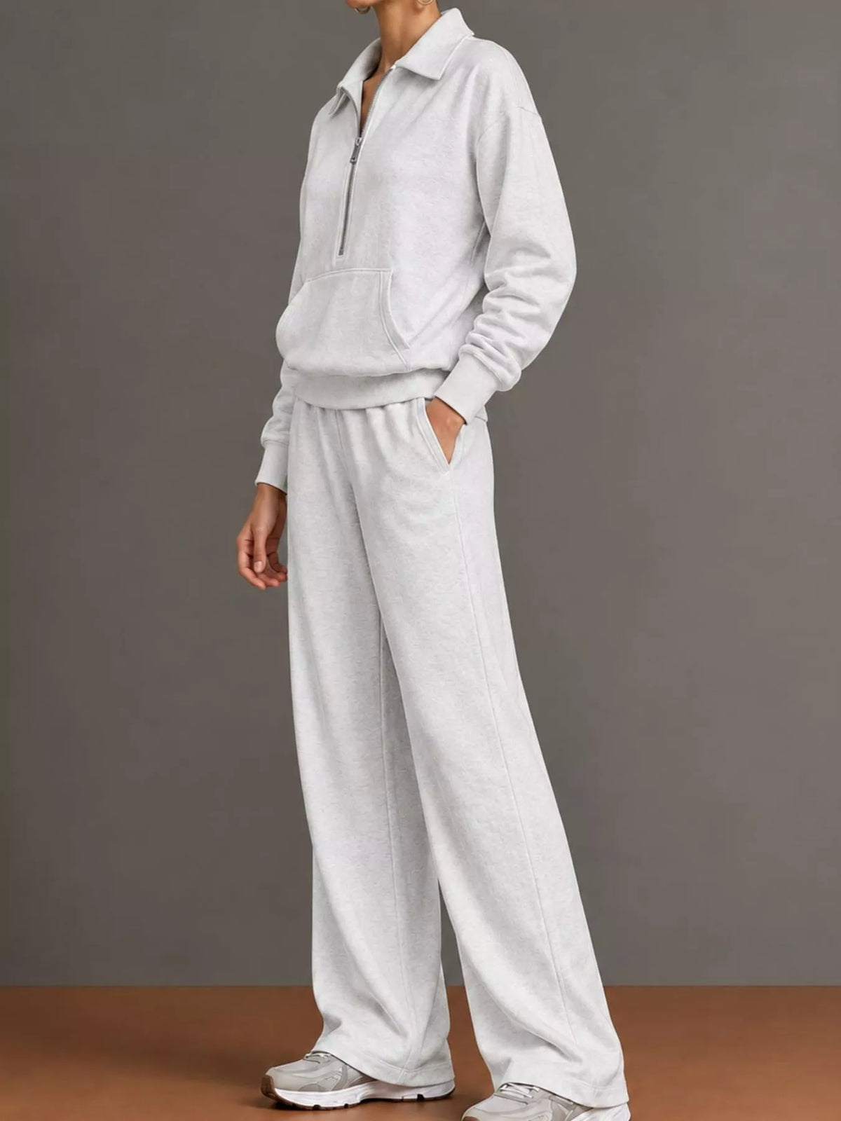 Collared long sleeve outfit set, side view