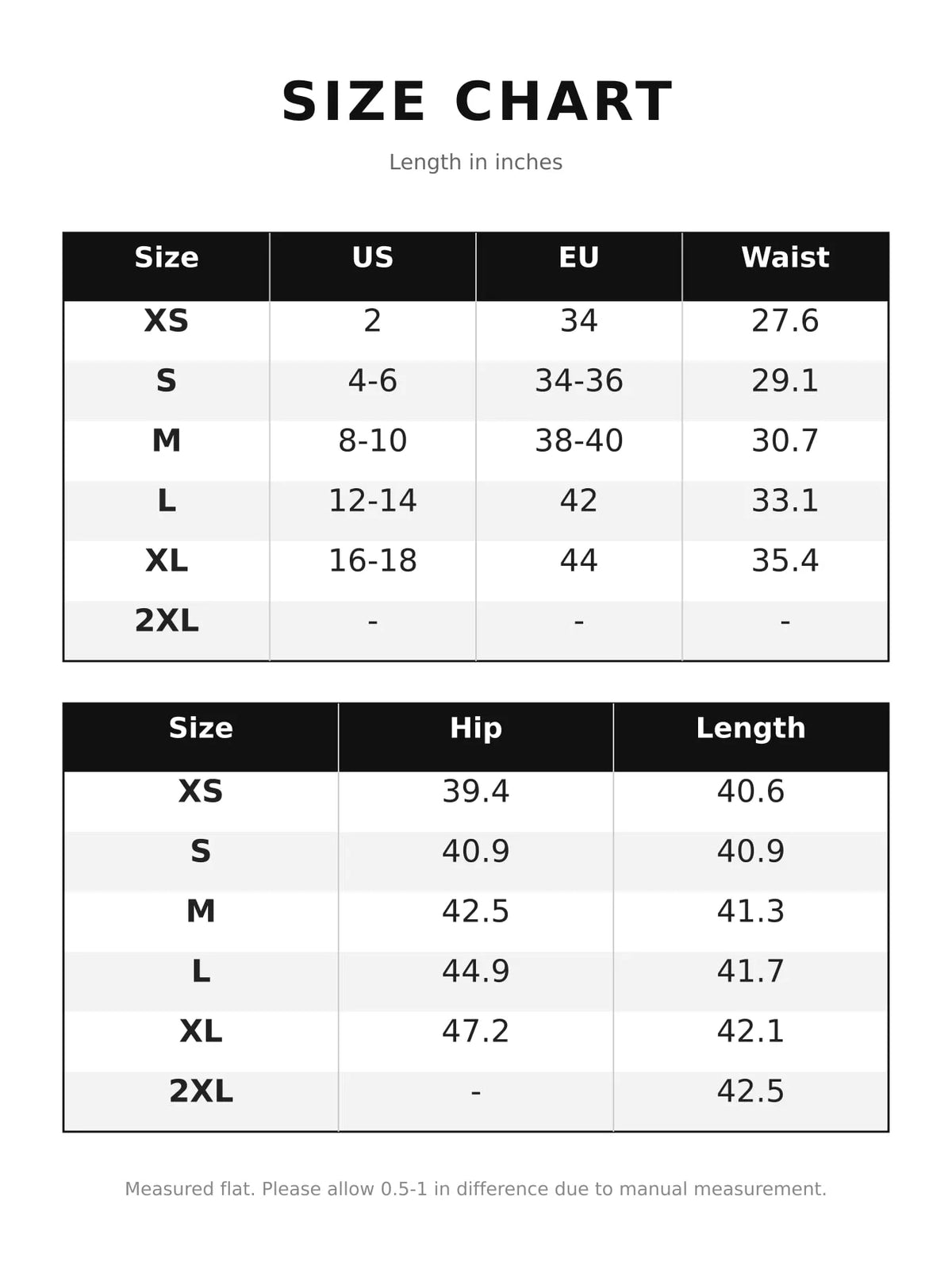 Size chart for wide-leg vintage wash jeans