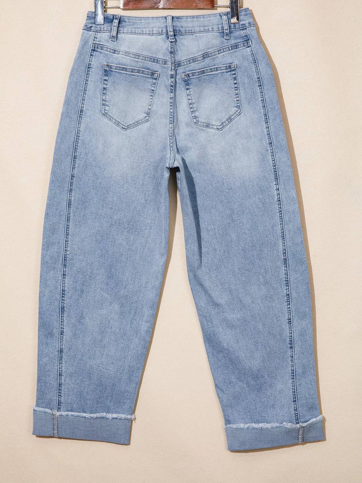 Cuffed Wide-Leg Jeans in light blue, back view