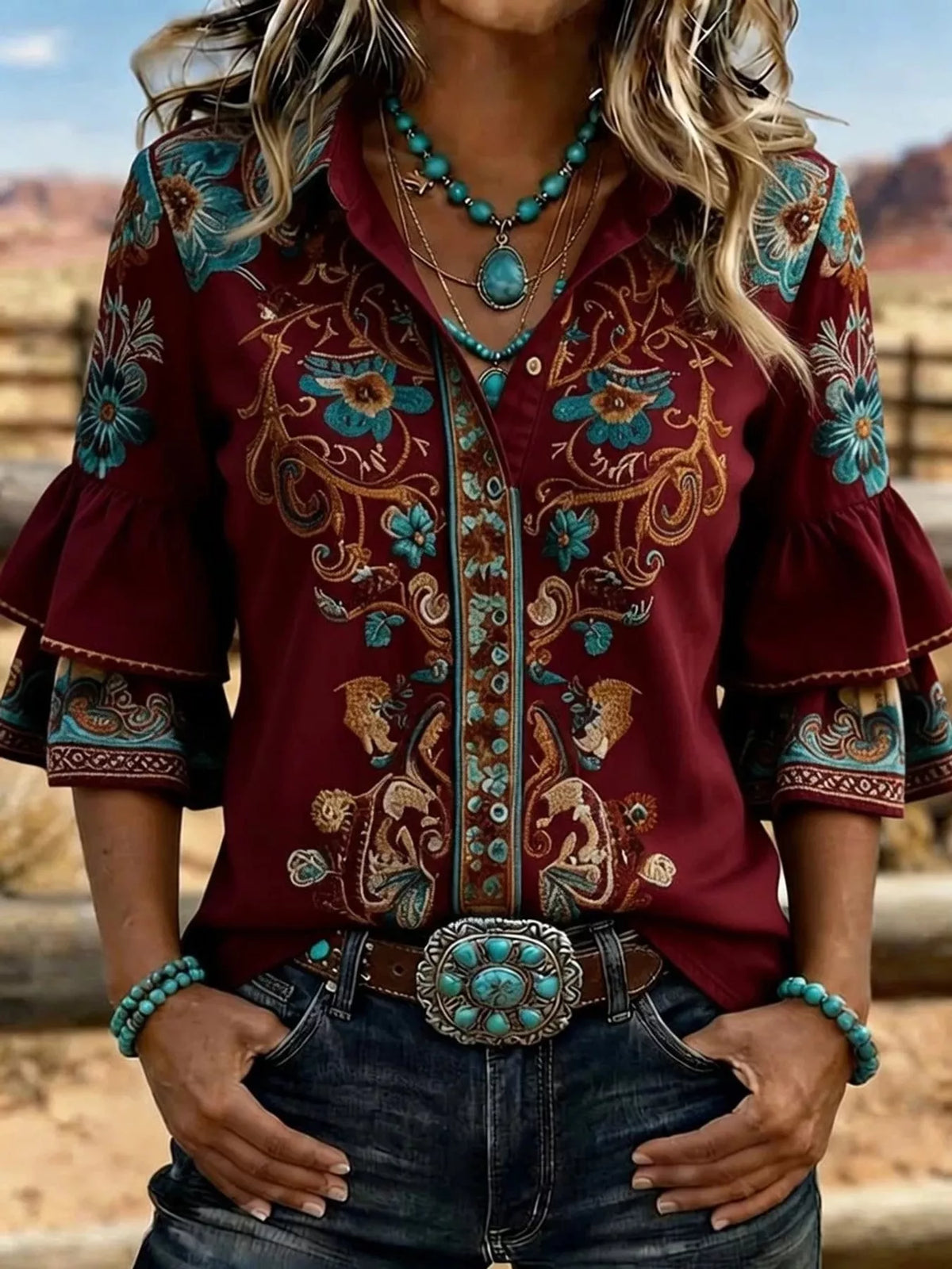 Floral three-quarter sleeve shirt