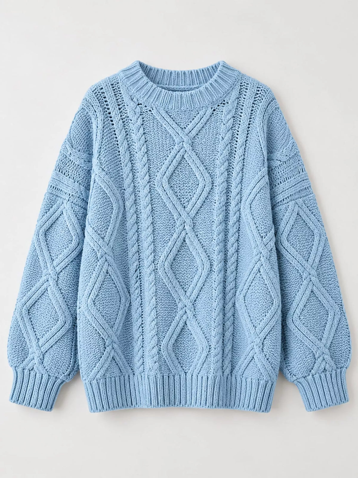 Blue cable-knit round neck sweater