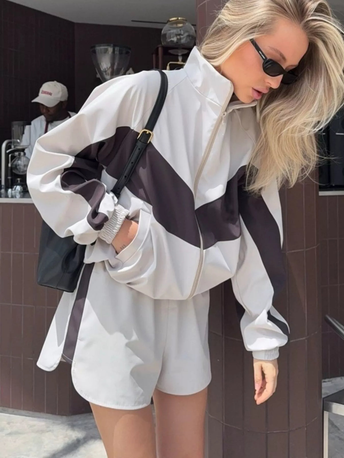 Trendsi Color-Block Zip-Up Jacket and Shorts Set -