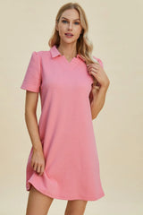 Trendsi Double Take Full Size Texture Short Sleeve Dress - Dresses