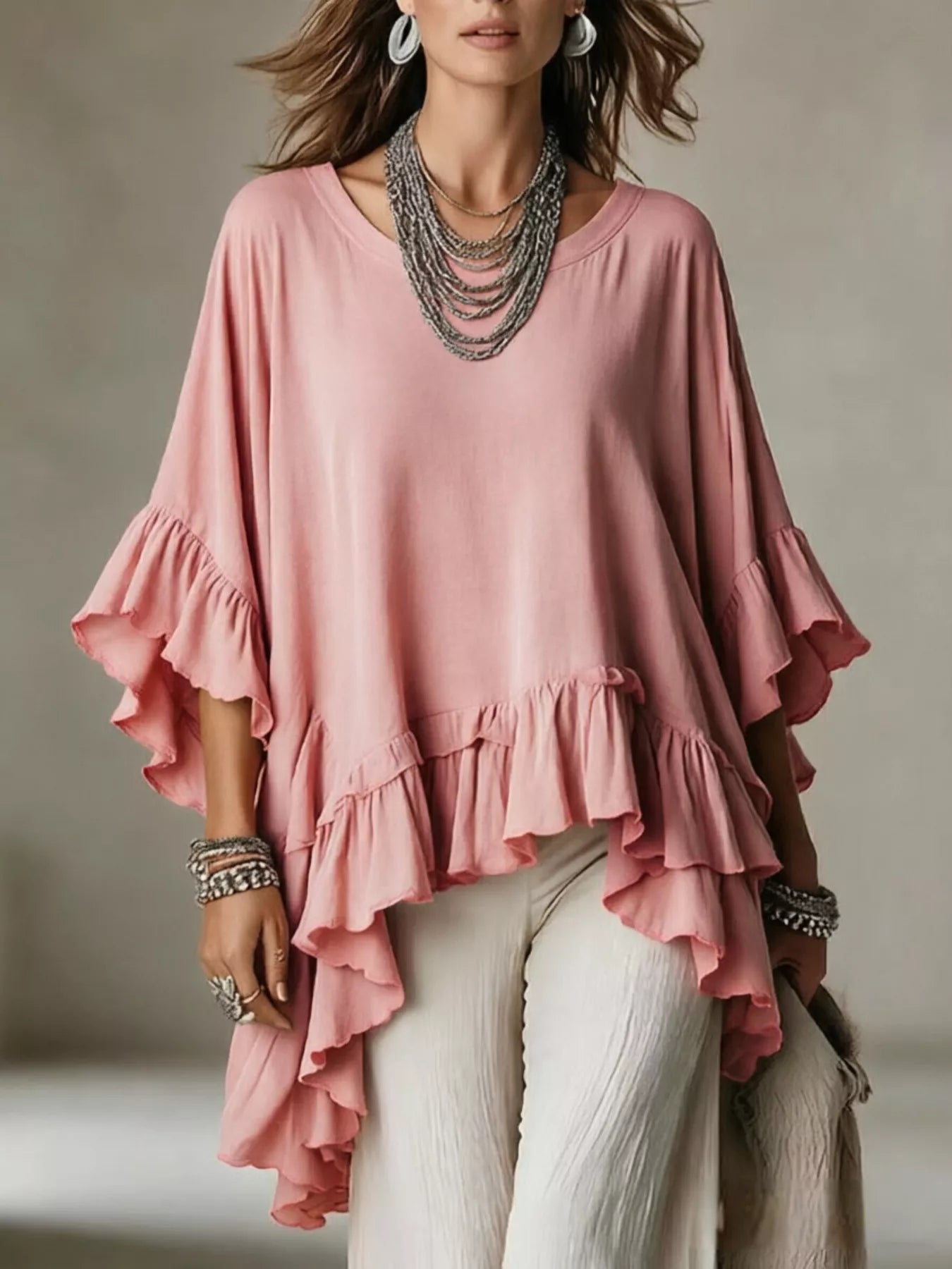 Trendsi Ruffled Hem Loose Fit Top -