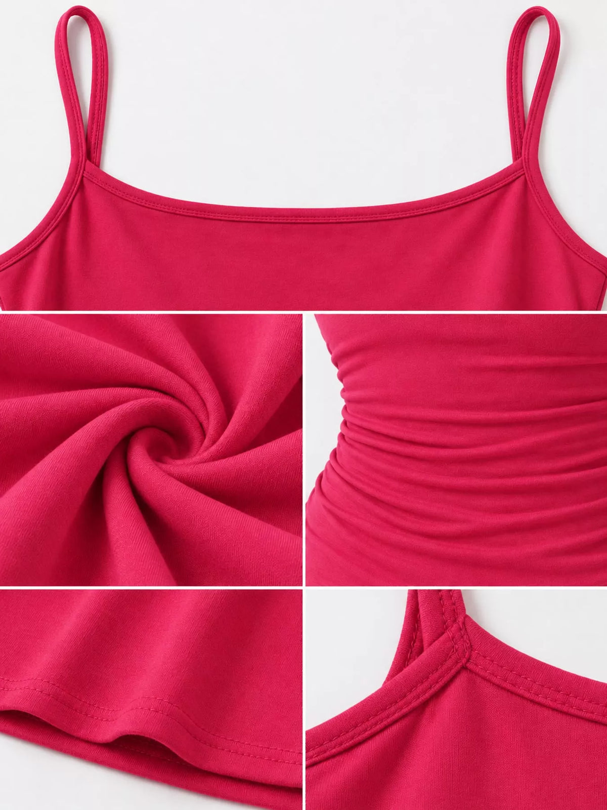 Fuchsia bodycon spaghetti strap maxi dress, detail view