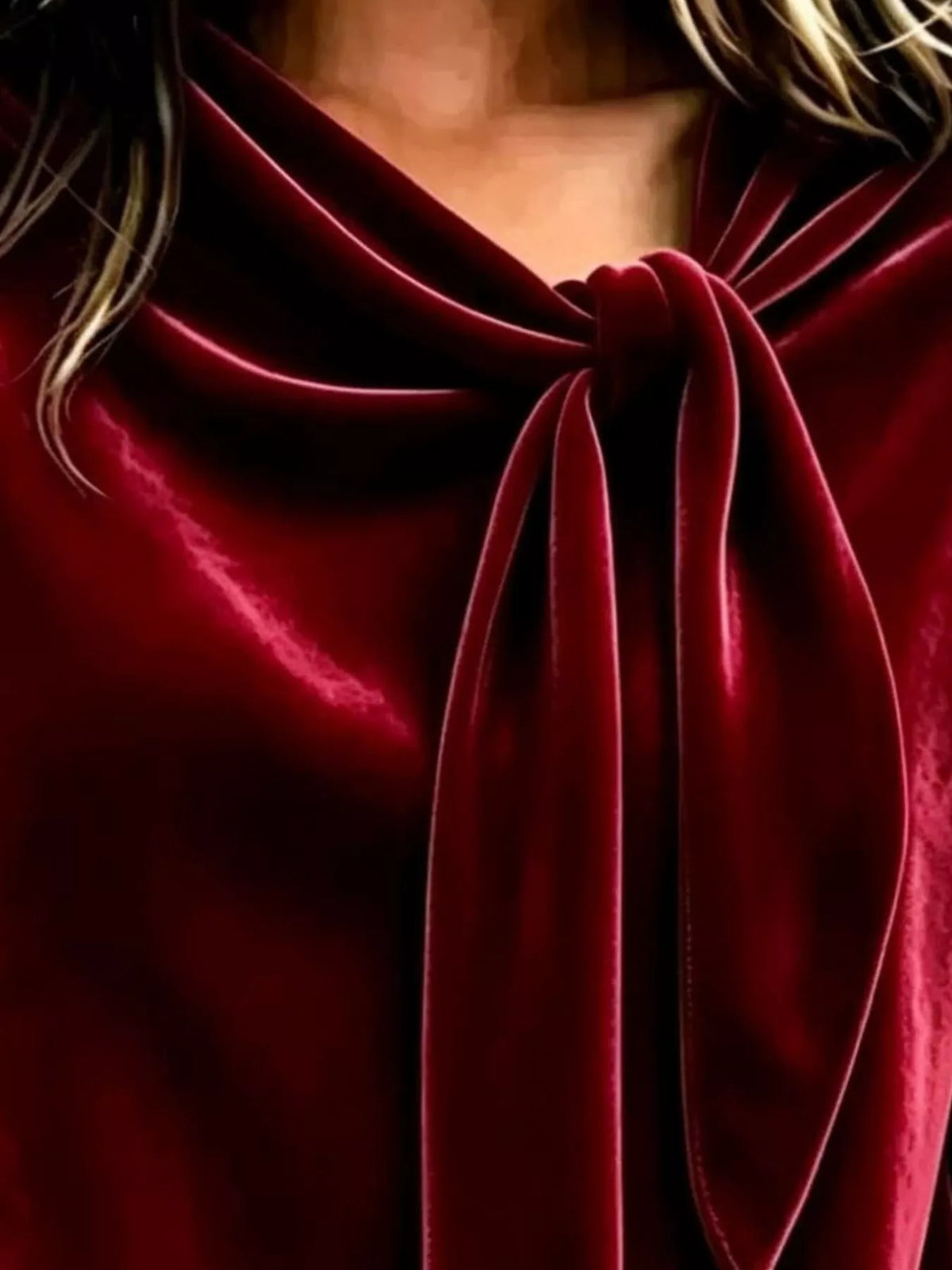 Trendsi Velvet Tie Front Long Sleeve Sweatshirt -