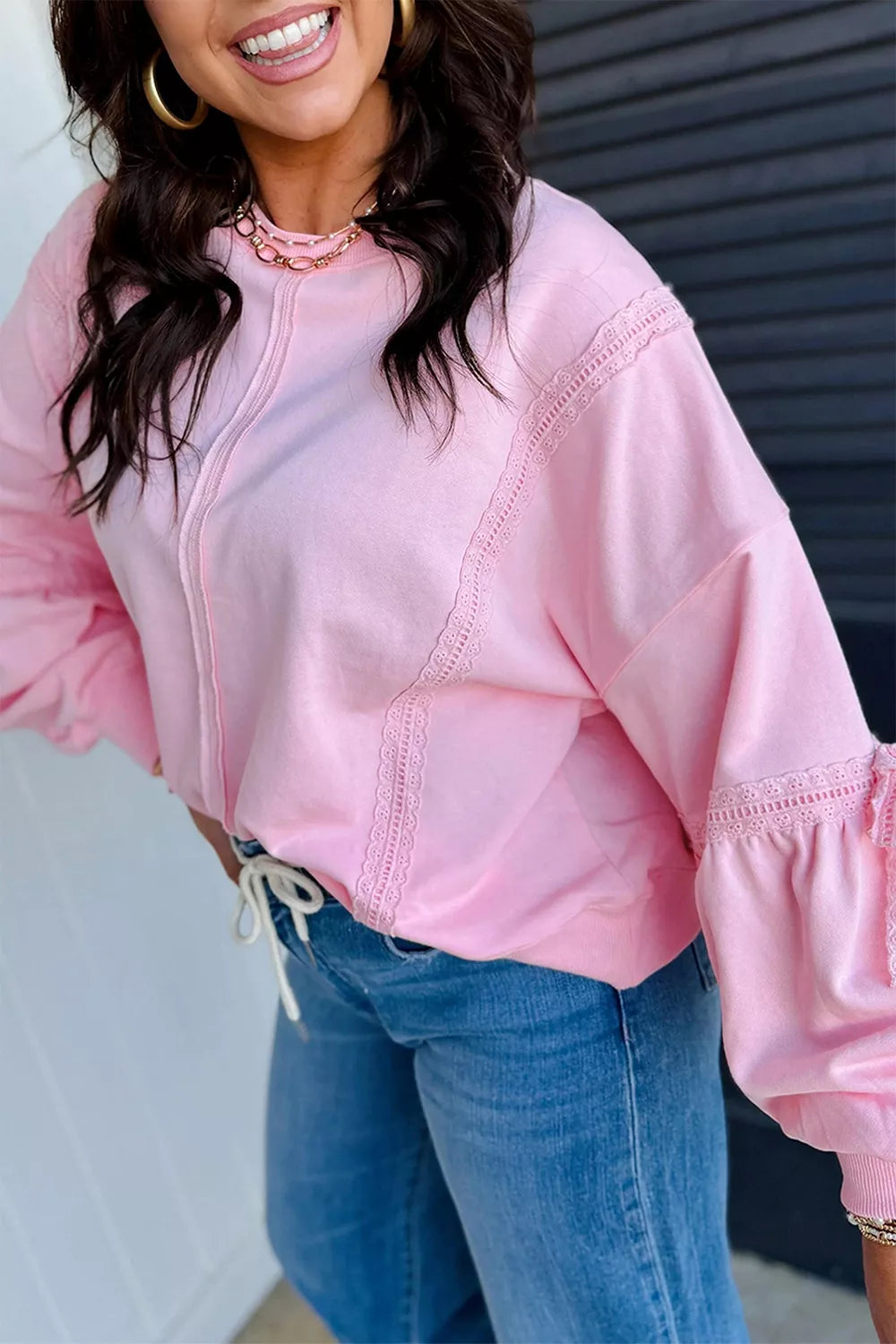Lace-detail sweatshirt, pink side