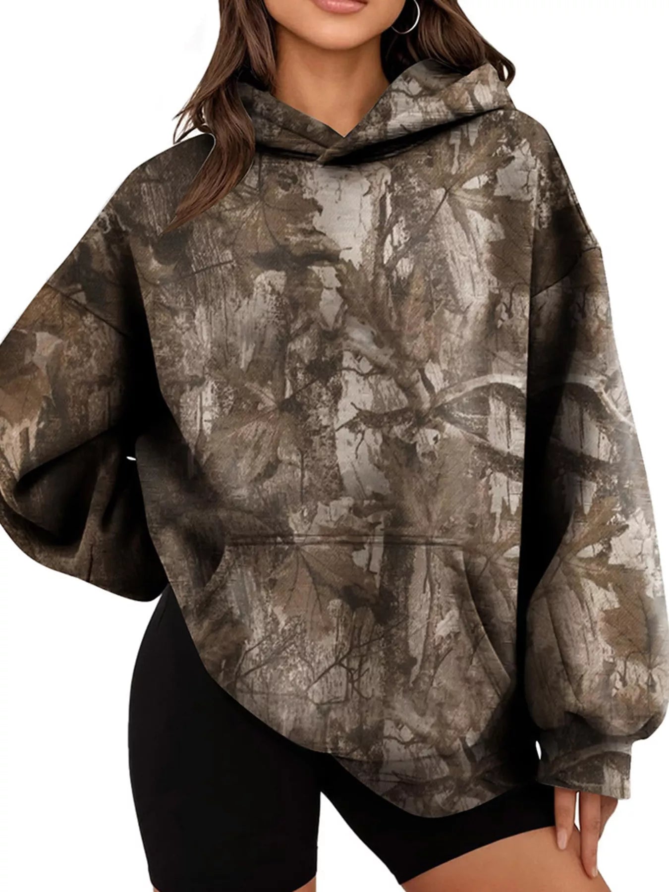 Trendsi Printed Kangaroo Pocket Oversized Hoodie -