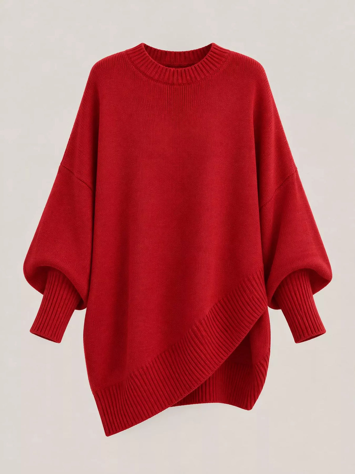 Ribbed Knit Dropped Shoulder Sweater in bright red