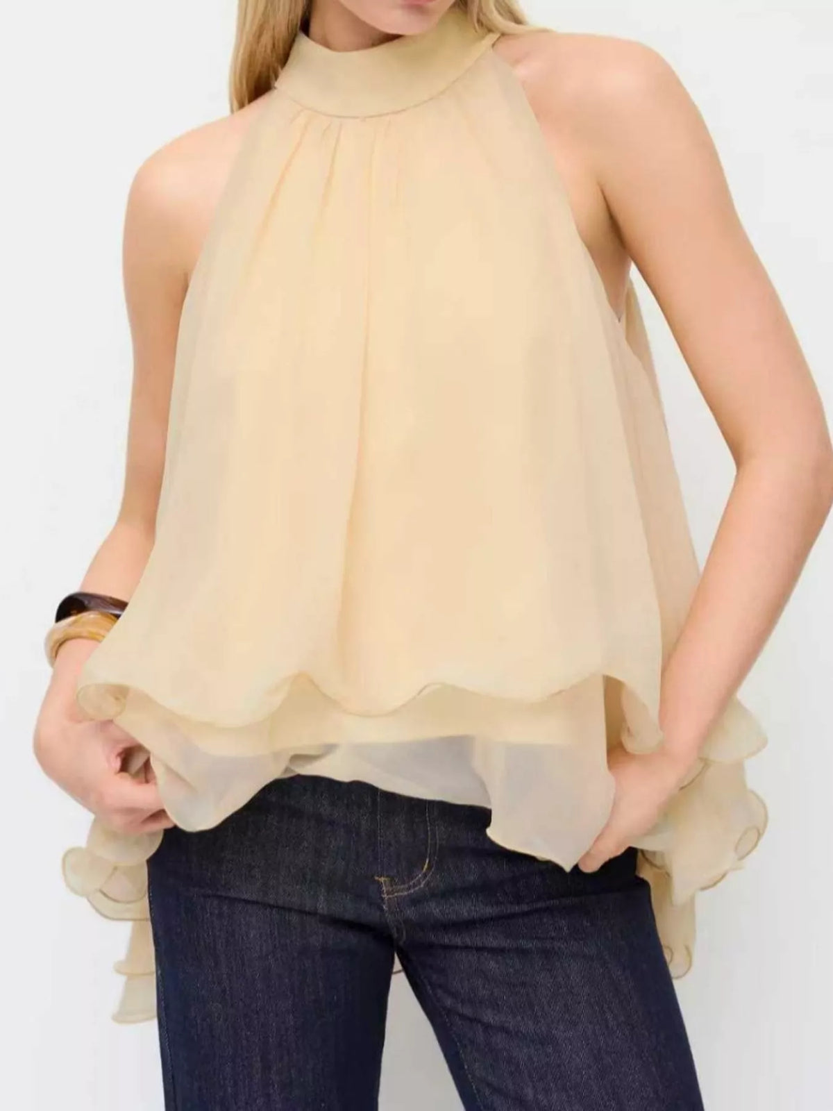 Chiffon Ruffled Sleeveless Top in yellow