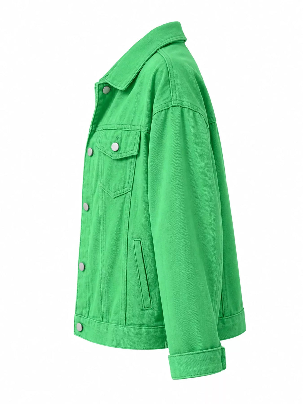 Button-Down Classic Cropped Denim Jacket — side view
